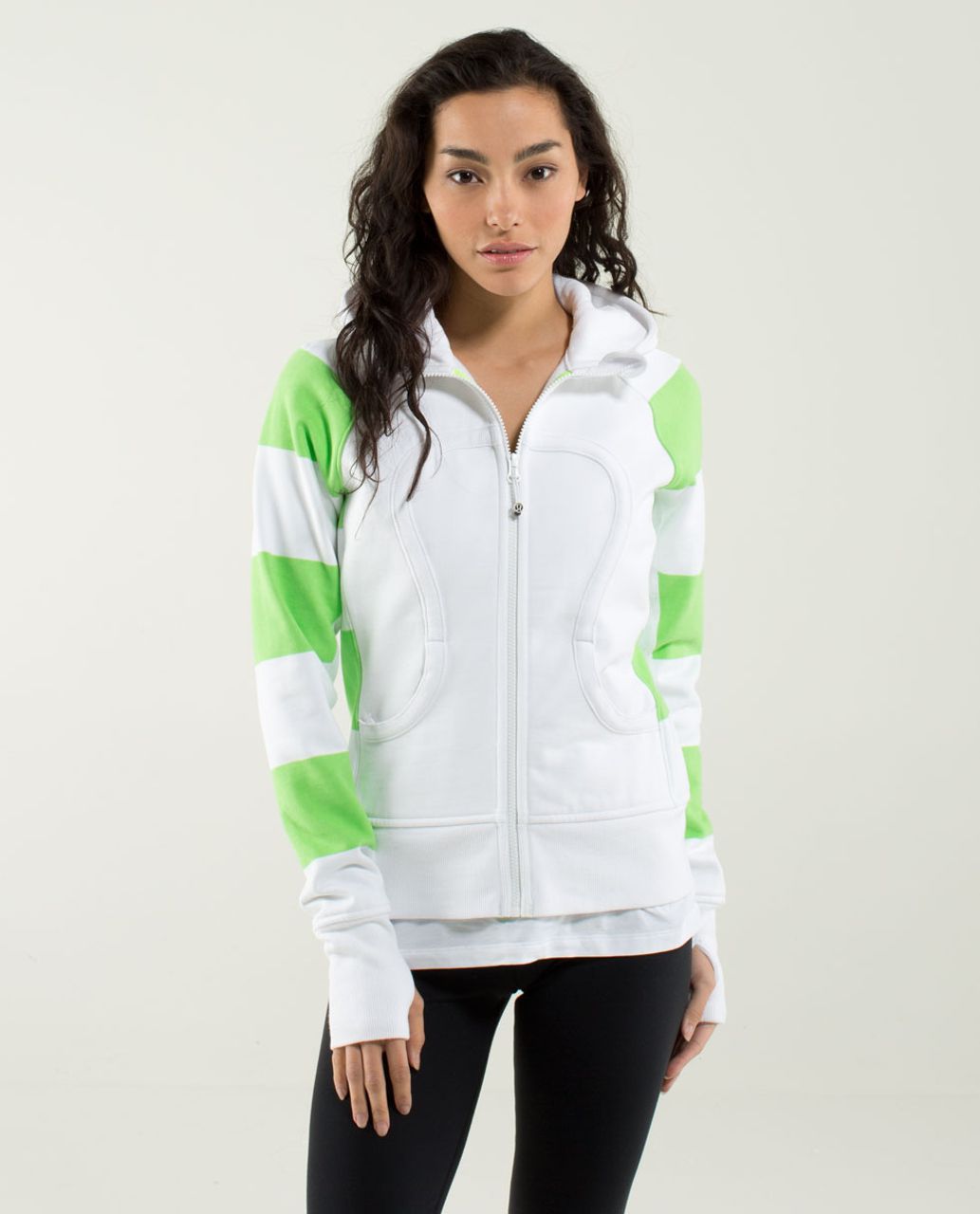 Lululemon Scuba Hoodie *Stretch (Lined Hood) - White / Bold Stripe Zippy Green