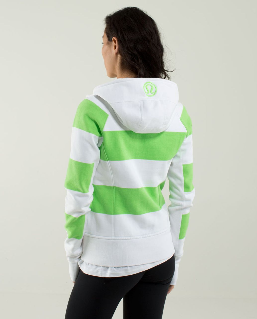 Lululemon Scuba Hoodie *Stretch (Lined Hood) - White / Bold Stripe Zippy Green