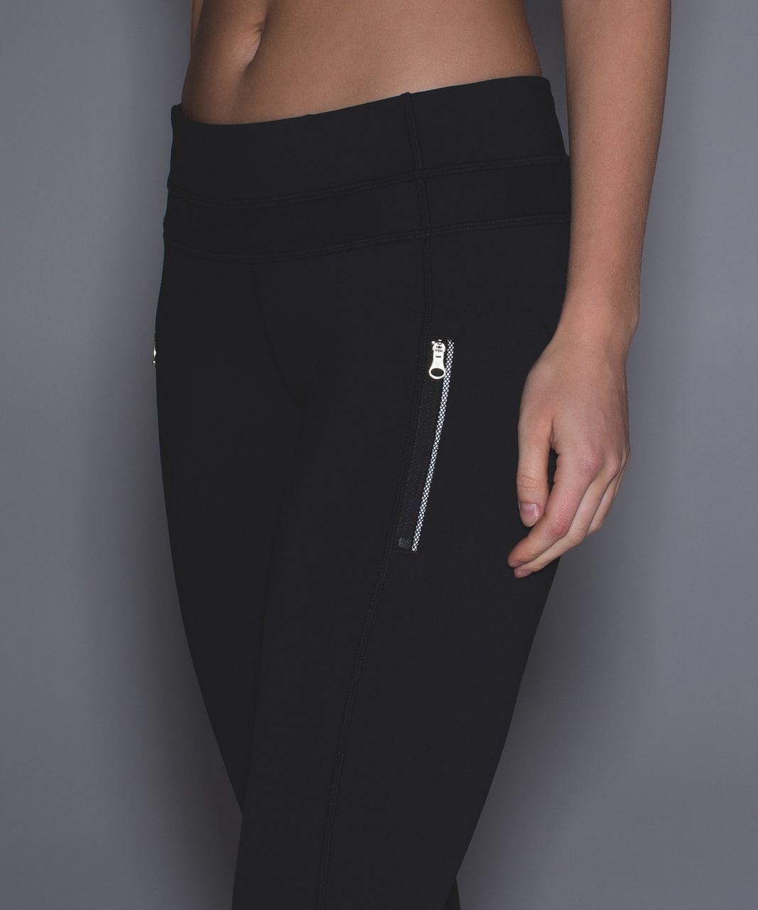 Lululemon Size 4 Black Crop Leggings Vertical Zipper Pocket Mesh Running  Inspire