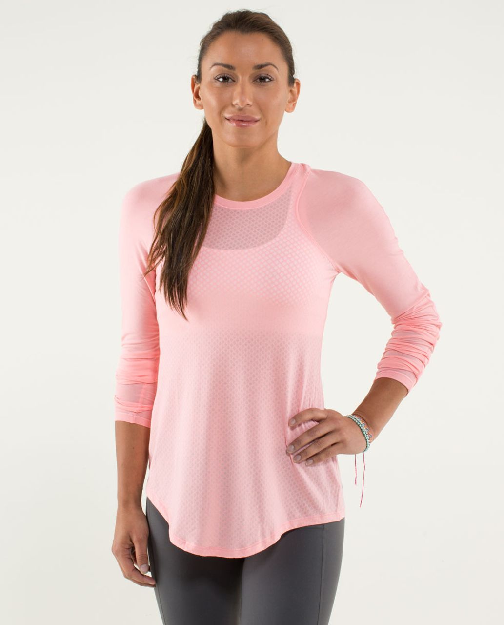 Lululemon Digni Tee Long Sleeve - Mesh Burnout Bleached Coral / Bleached Coral