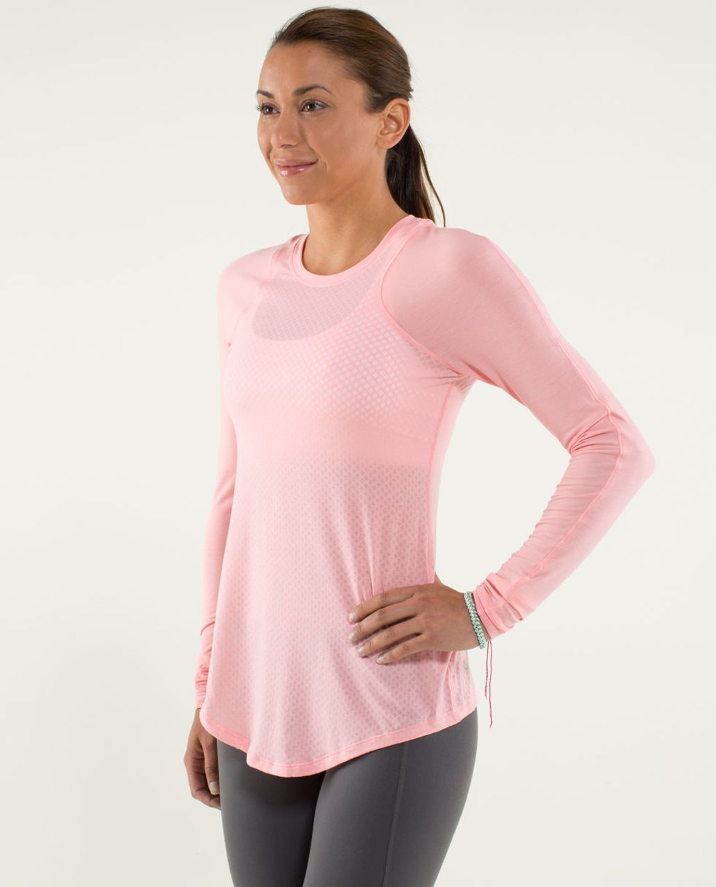 Lululemon Digni Tee Long Sleeve - Mesh Burnout Bleached Coral / Bleached Coral