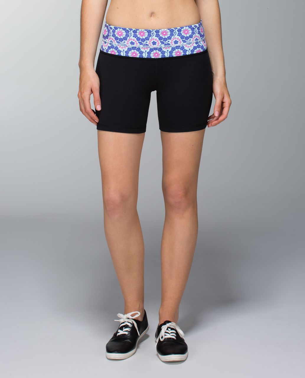 Lululemon Reverse Groove Short (Regular) - Black / Twiggy Printed Power Purple / Aquamarine