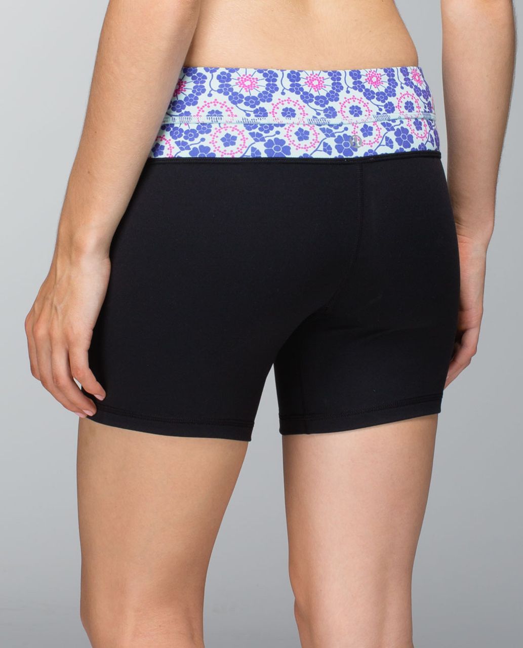 Lululemon Reverse Groove Short (Regular) - Black / Twiggy Printed Power Purple / Aquamarine