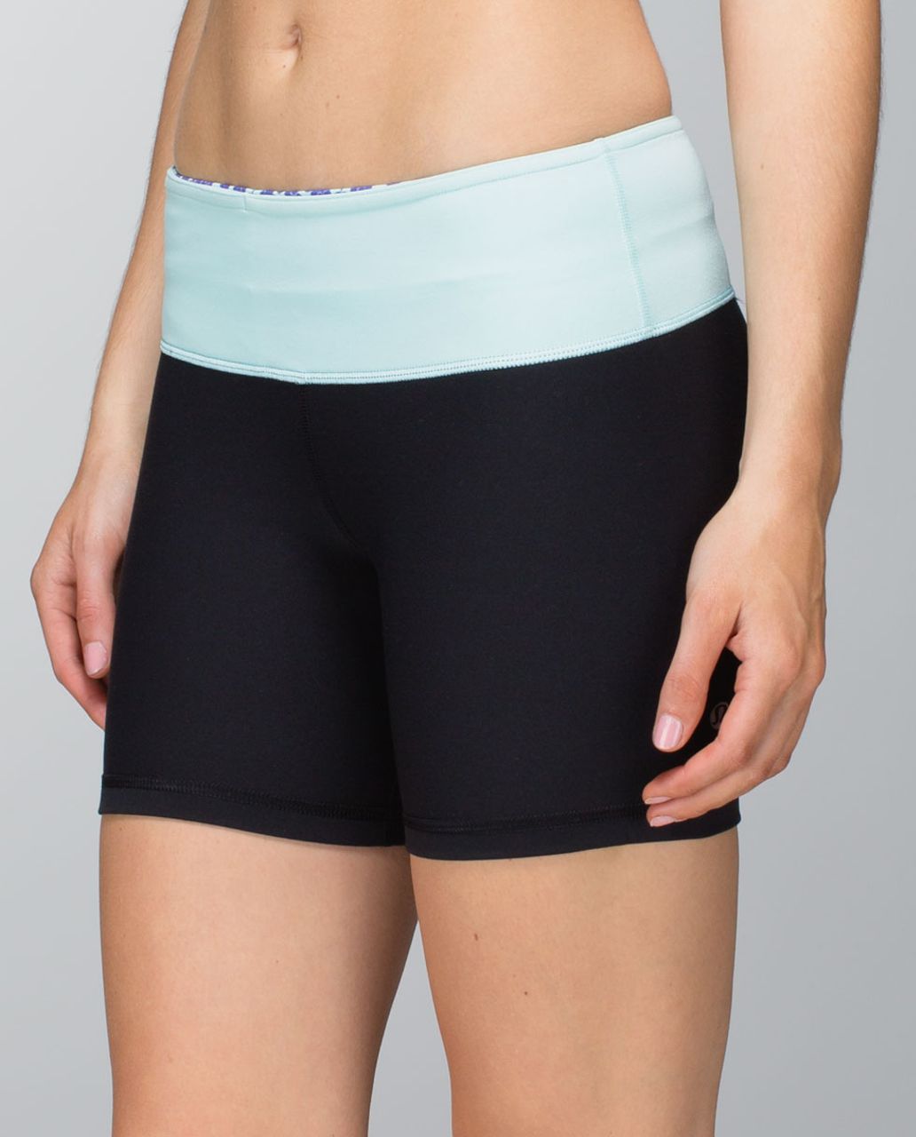 Lululemon Reverse Groove Short (Regular) - Black / Twiggy Printed Power Purple / Aquamarine