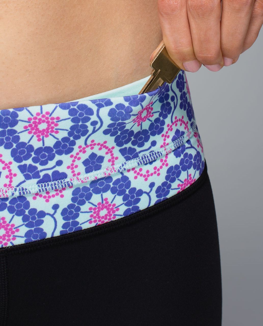 Lululemon Reverse Groove Short (Regular) - Black / Twiggy Printed Power Purple / Aquamarine