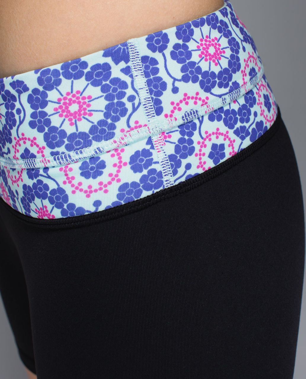 Lululemon Reverse Groove Short (Regular) - Black / Twiggy Printed Power Purple / Aquamarine