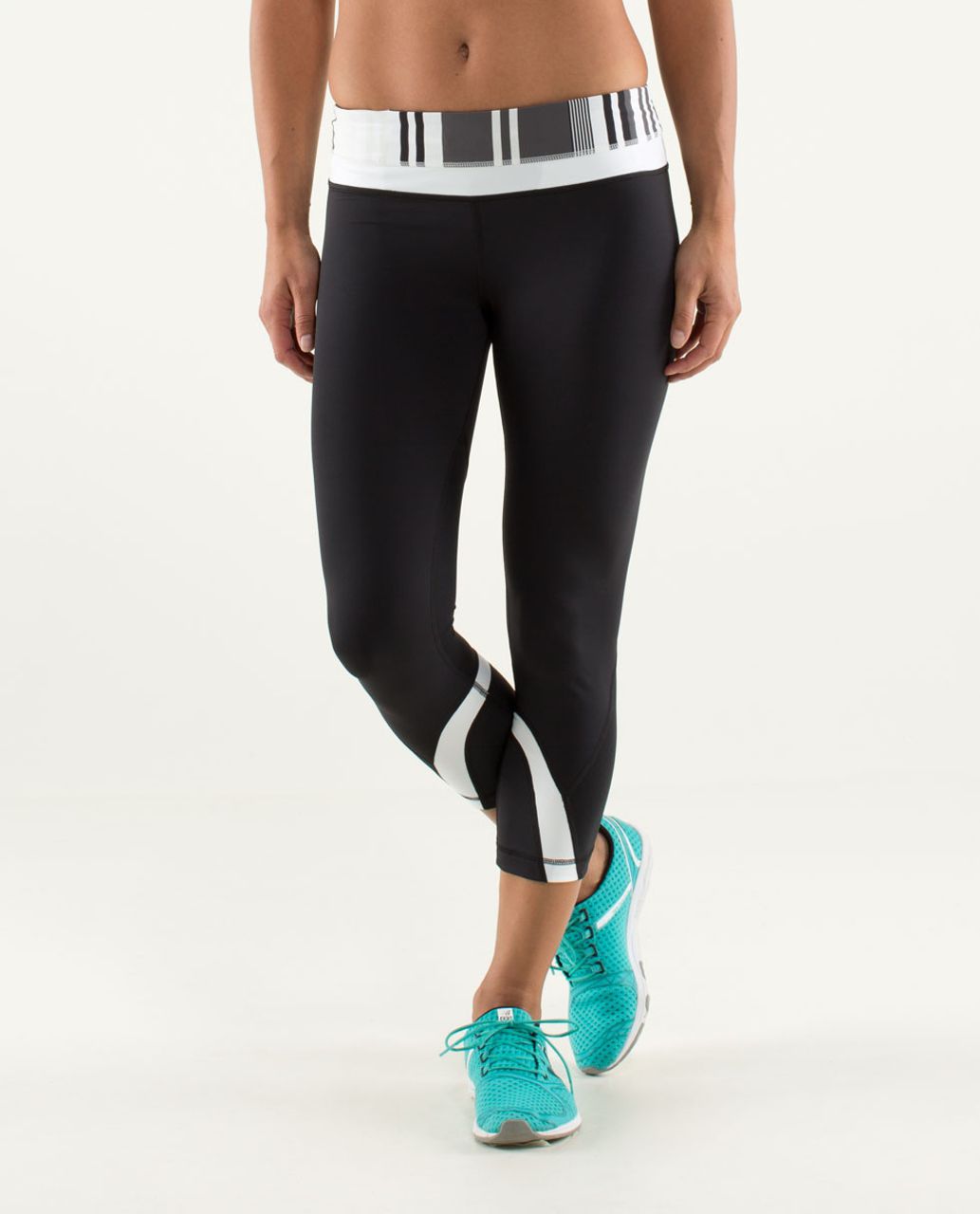 Lululemon Run:  Inspire Crop II - Black / Groovy Stripe Nimbus / White