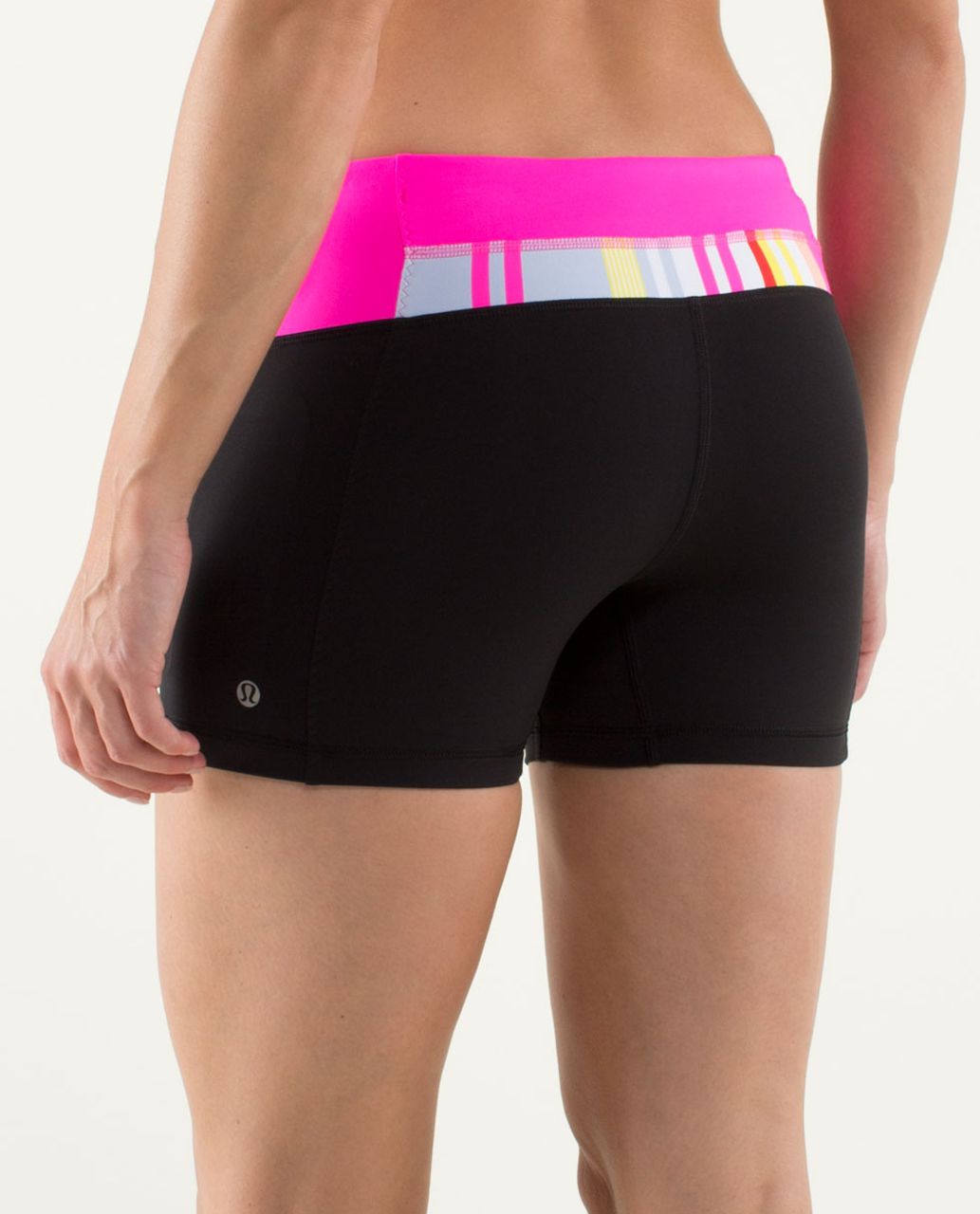 Lululemon Run:  Fast Track Short - Black / Groovy Stripe Multi / Raspberry Glo Light