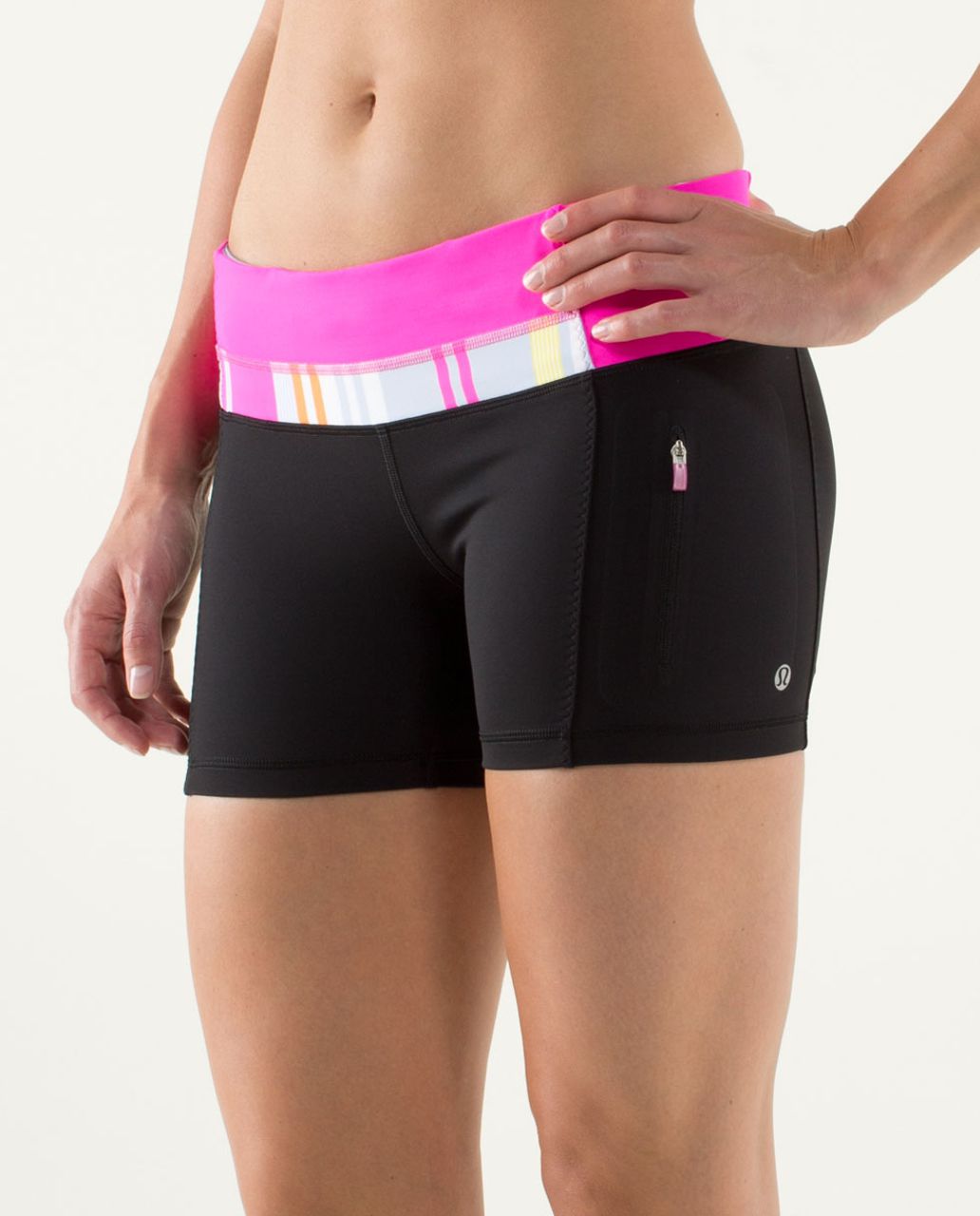 Lululemon Run:  Fast Track Short - Black / Groovy Stripe Multi / Raspberry Glo Light