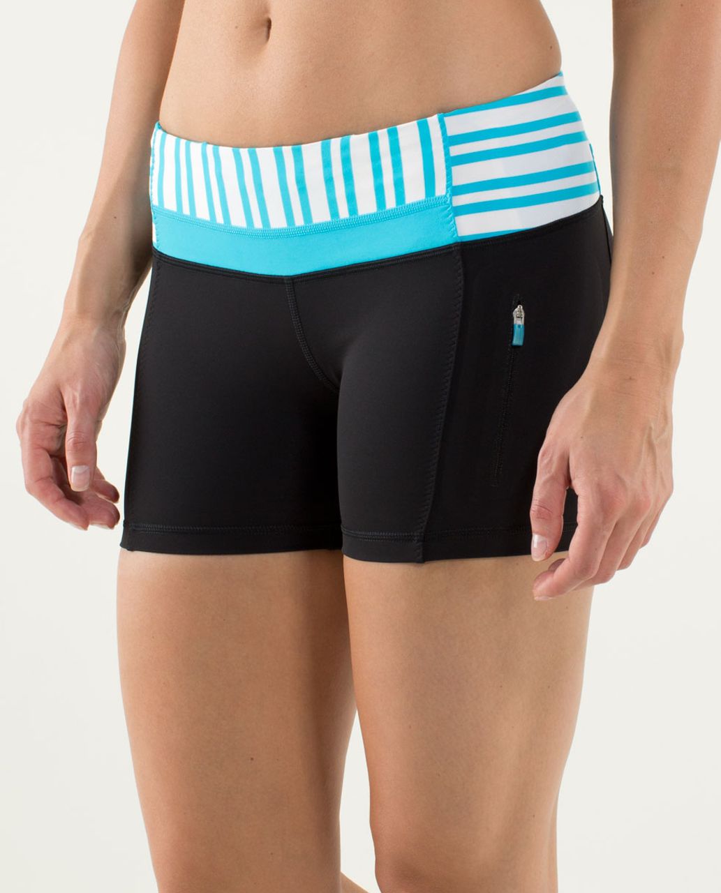 Lululemon Run:  Fast Track Short - Black / Twin Stripe Spry Blue / Spry Blue