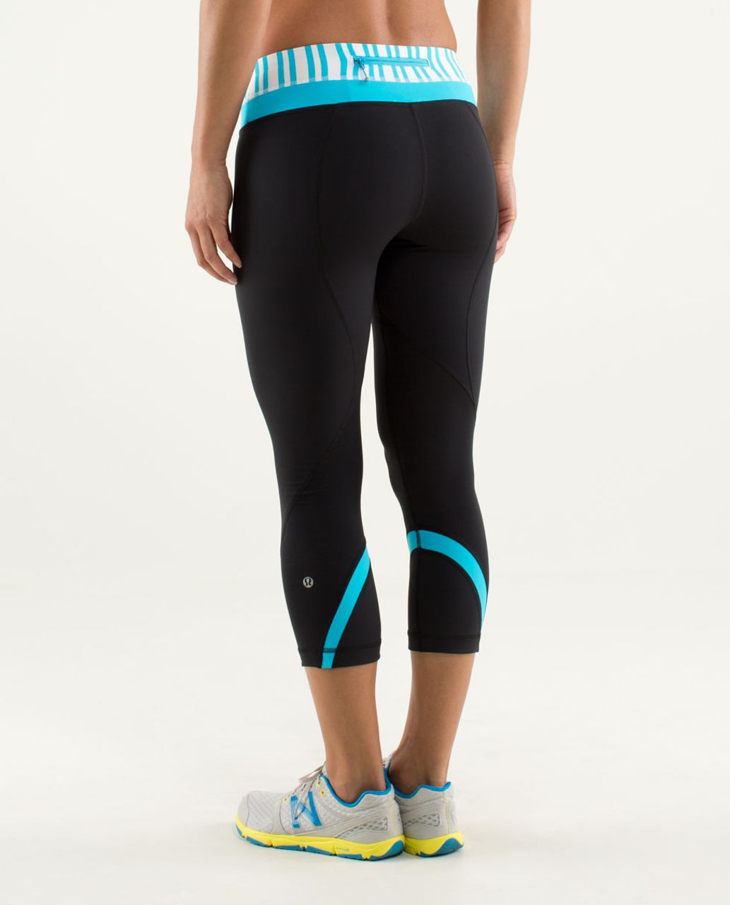 Lululemon Run:  Inspire Crop II - Black / Twin Stripe Spry Blue / Spry Blue