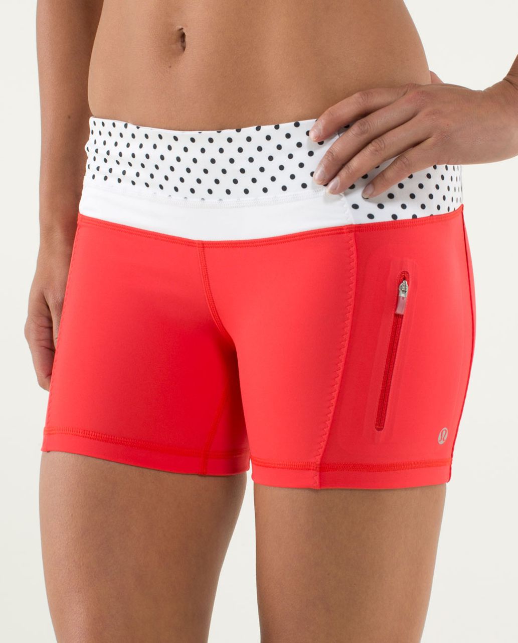 Lululemon Run:  Fast Track Short - Love Red / Mod Dot Printed Black / White