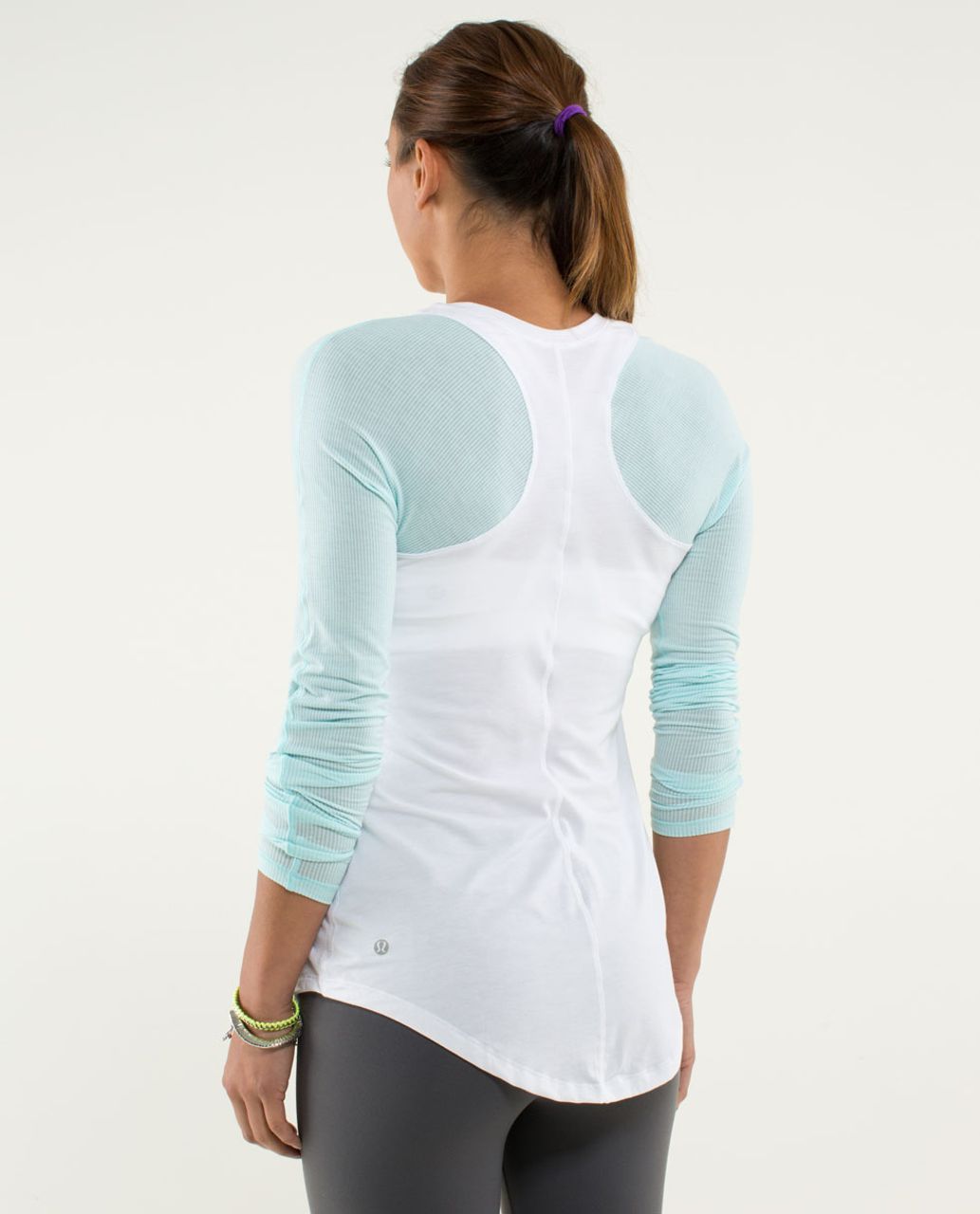 Lululemon Digni Tee Long Sleeve - White / Tonka Stripe Aquamarine