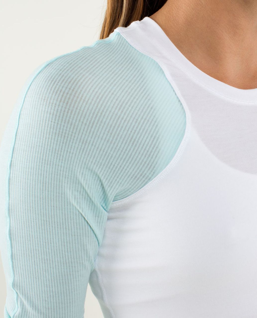 Lululemon Digni Tee Long Sleeve - White / Tonka Stripe Aquamarine