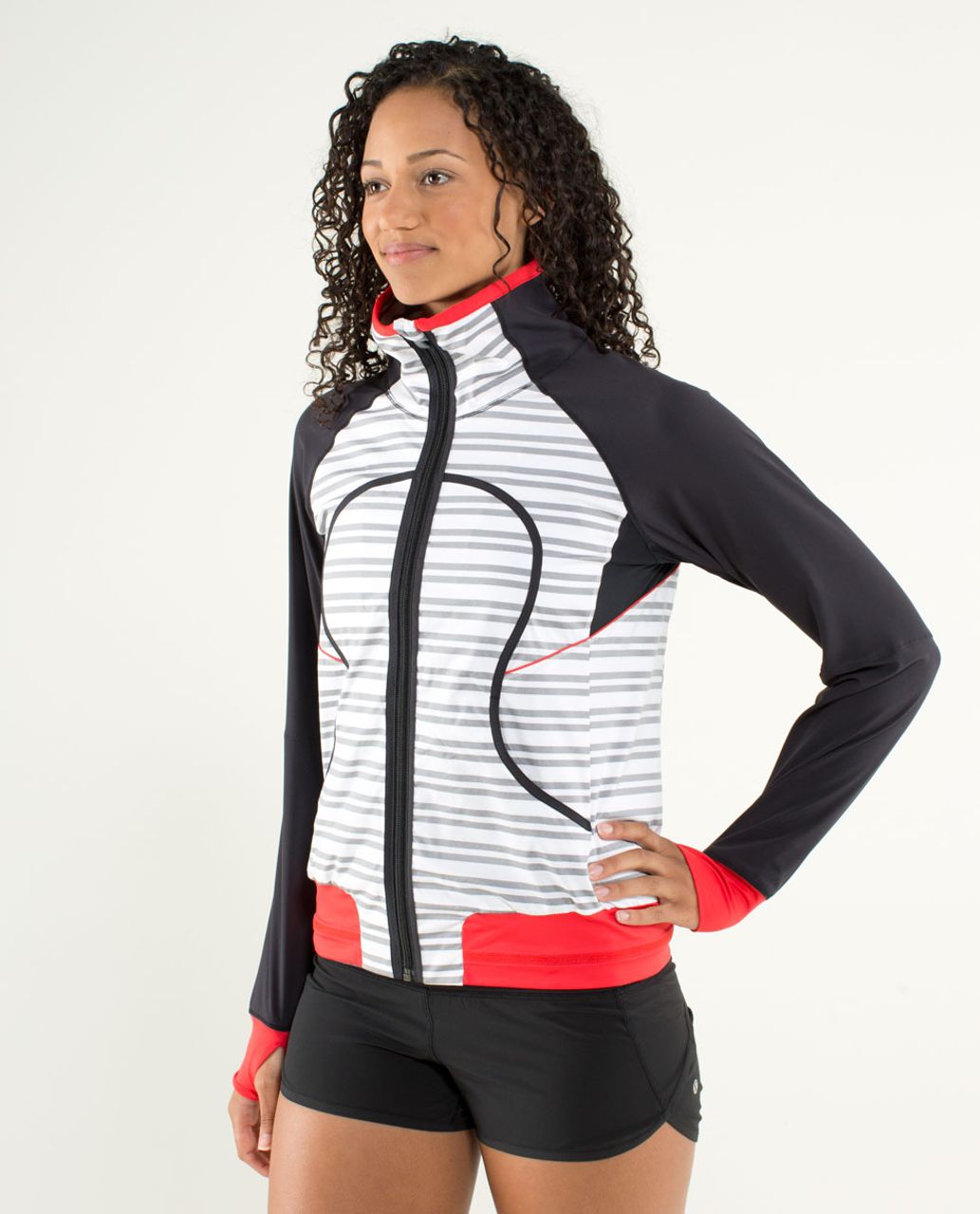 Lululemon Run:  Track Attack Jacket - Twin Stripe Black / Black / Love Red