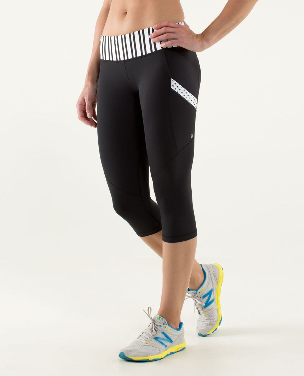 Lululemon Run:  Mod Moves Crop - Black / Mod Dot Printed Black / Twin Stripe Black