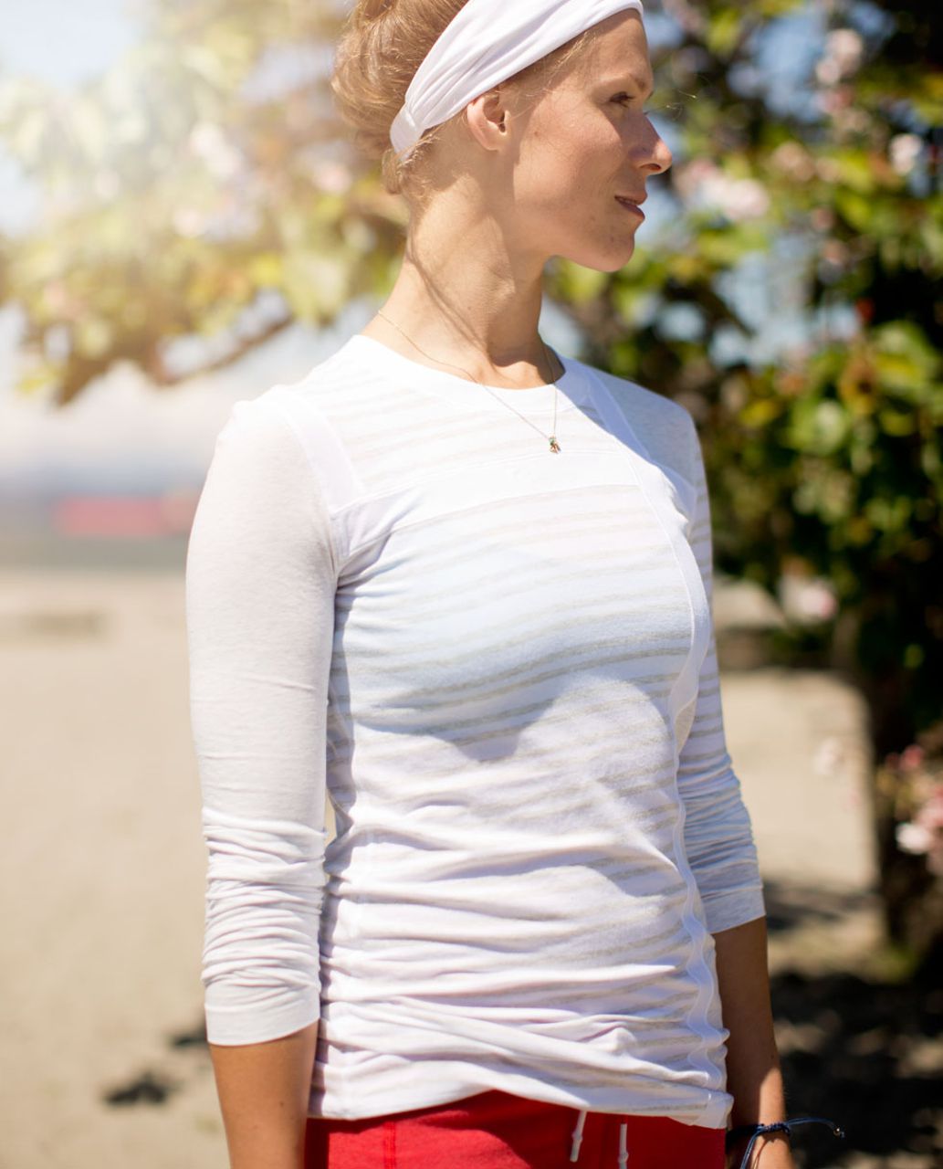 Lululemon Promenade Long Sleeve - Twin Stripe Heather Nimbus / White