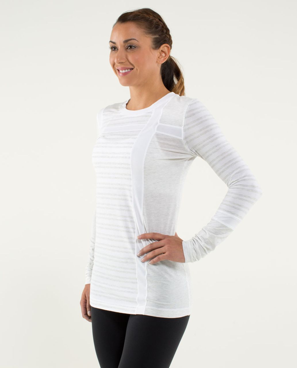 Lululemon Promenade Long Sleeve - Twin Stripe Heather Nimbus / White