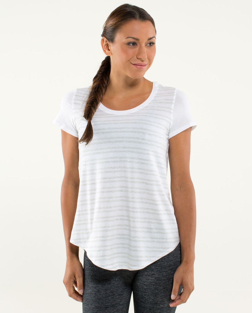 Lululemon Serene Short Sleeve - Twin Stripe Heather Nimbus / White / Sizzle