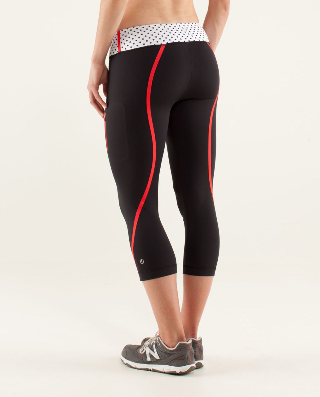 Lululemon Run:  Track Attack Crop - Black / Mod Dot Printed Black / Love Red