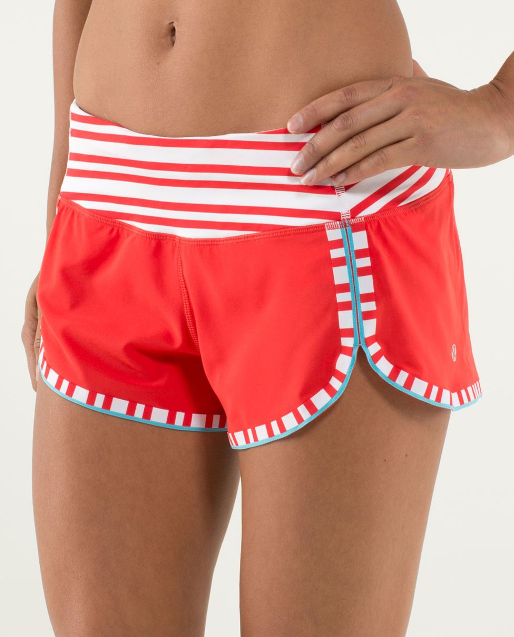 Lululemon Run:  Racer Short - Love Red / Twin Stripe Love Red / Spry Blue