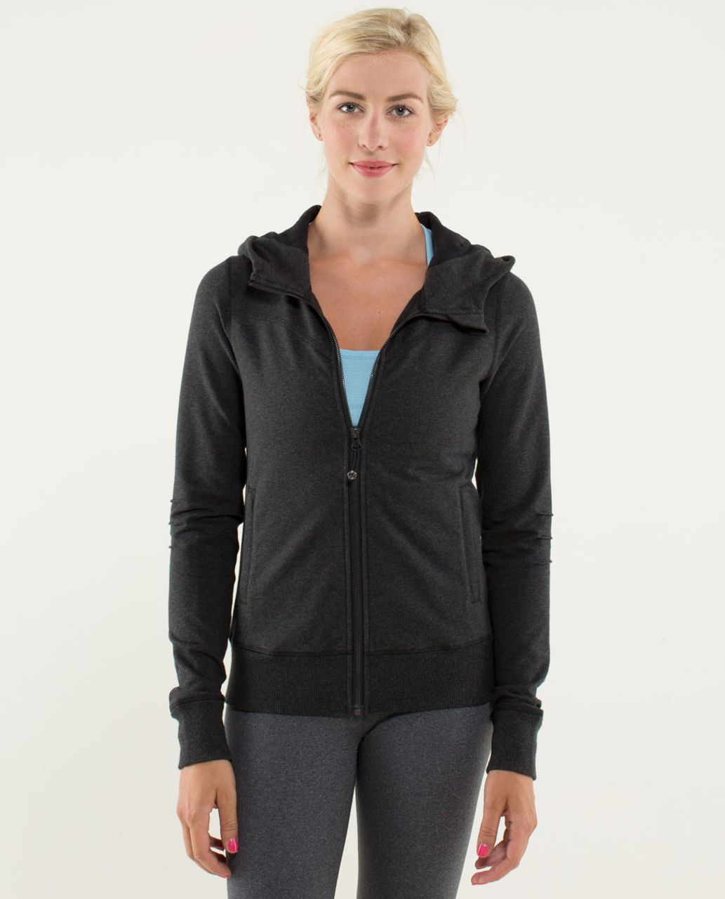 LULULEMON IT'S HAPPENING JACKET SOFT FRENCH TERRY HEATHERED DEEP COAL/BLACK  SZ 4