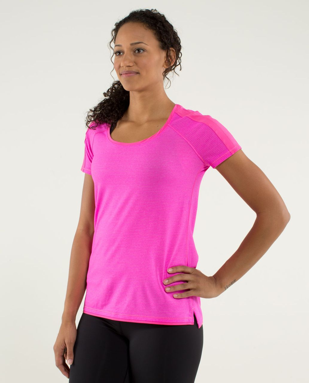 Lululemon Race Me Short Sleeve - Heathered Raspberry Glow Light / Raspberry Glo Light