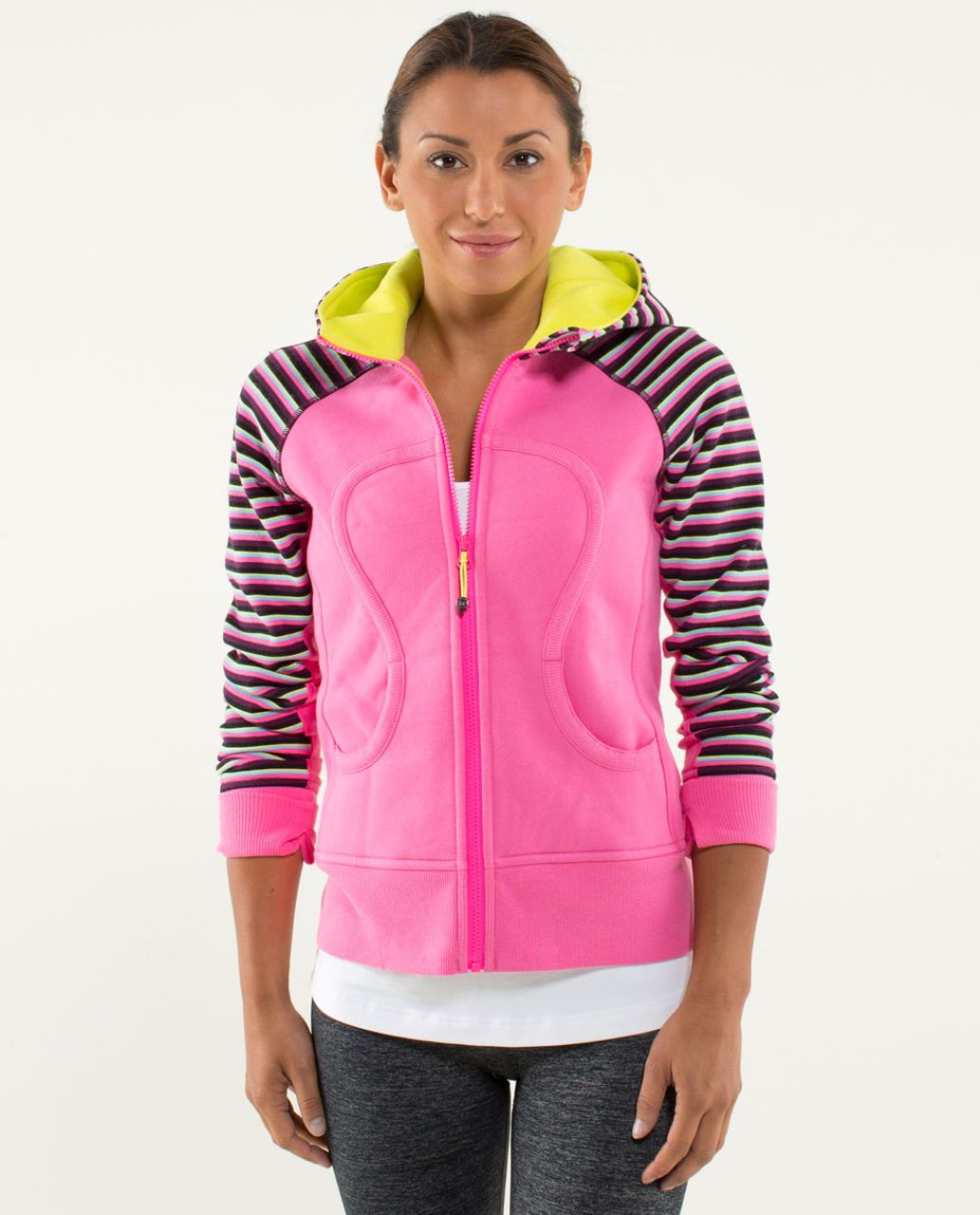 Lululemon Grey Pink Stripe Flashback Full Zip Hoodie Women's Sweatshirt