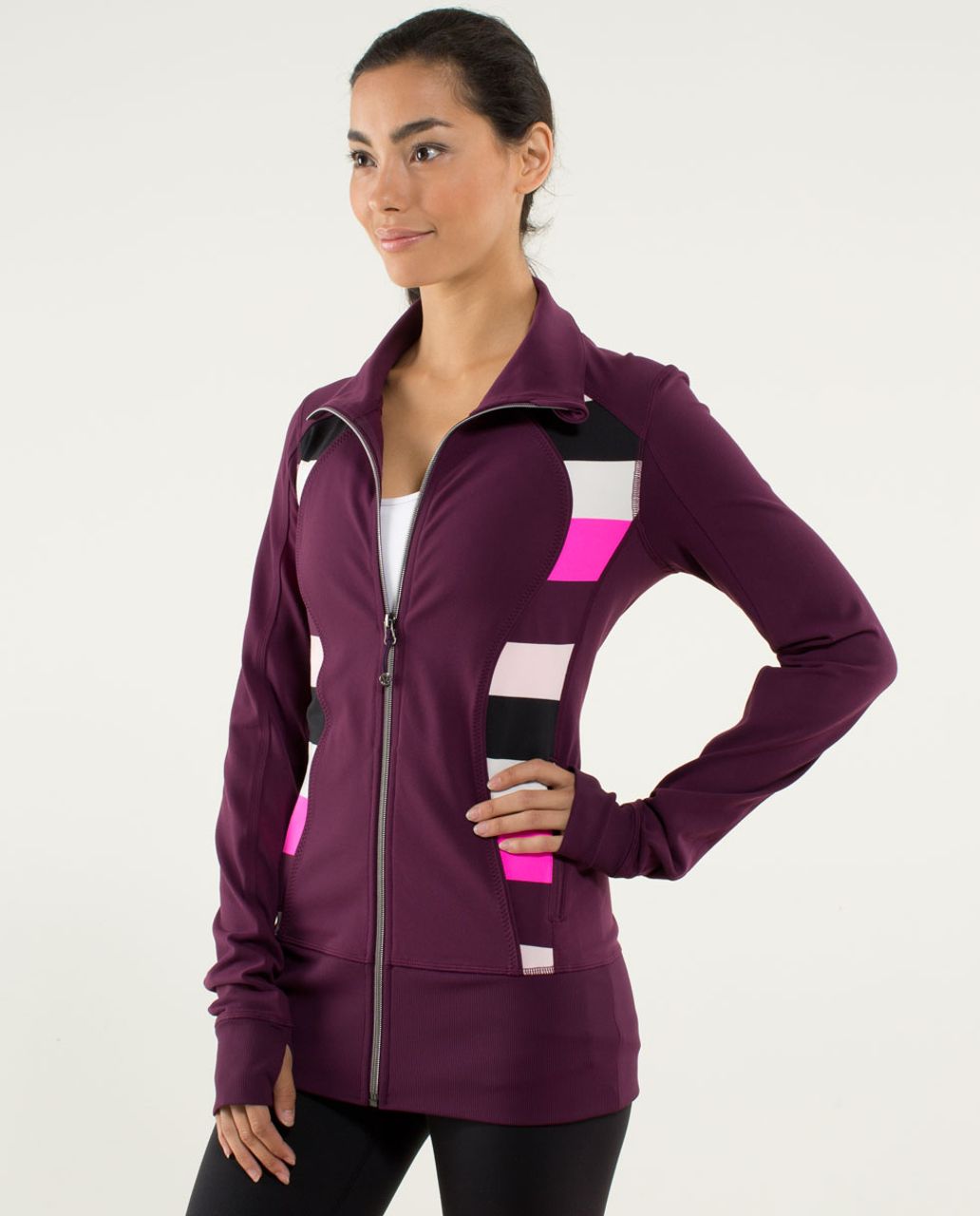 Lululemon Nice Asana Jacket - Plum / Pow Stripe Raspberry Glo Light ...