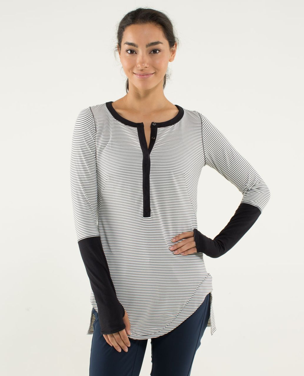 Lululemon Urbanite Henley Long Sleeve - Hyper Stripe Angel Wing / Black