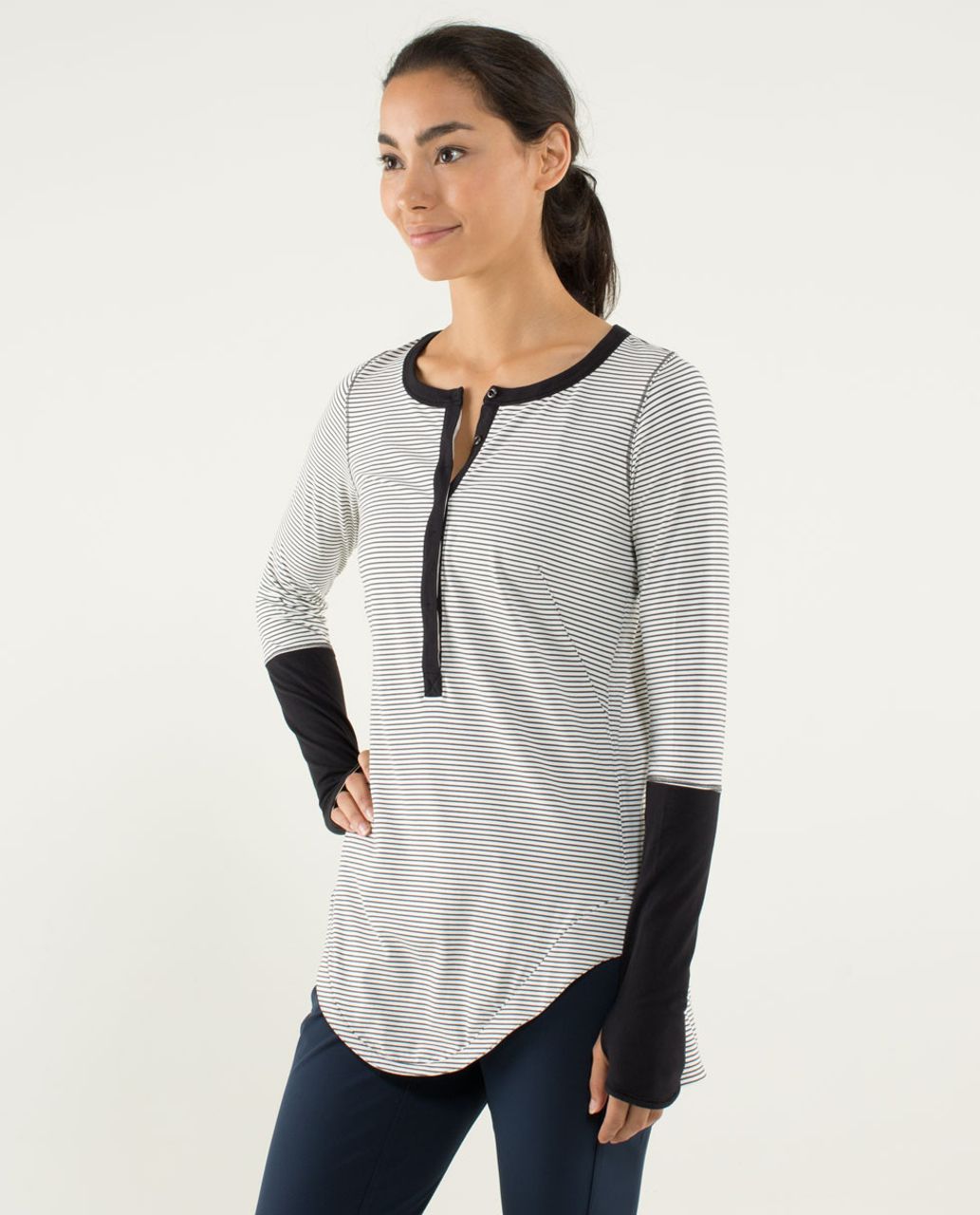 Lululemon Urbanite Henley Long Sleeve - Hyper Stripe Angel Wing / Black