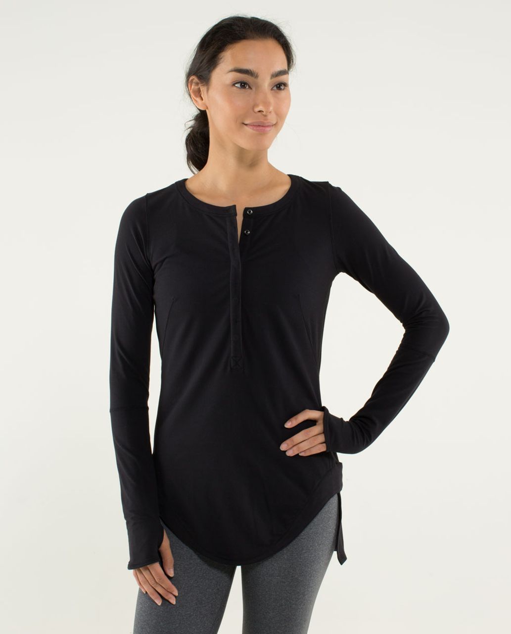 Lululemon Urbanite Henley Long Sleeve - Black - lulu fanatics