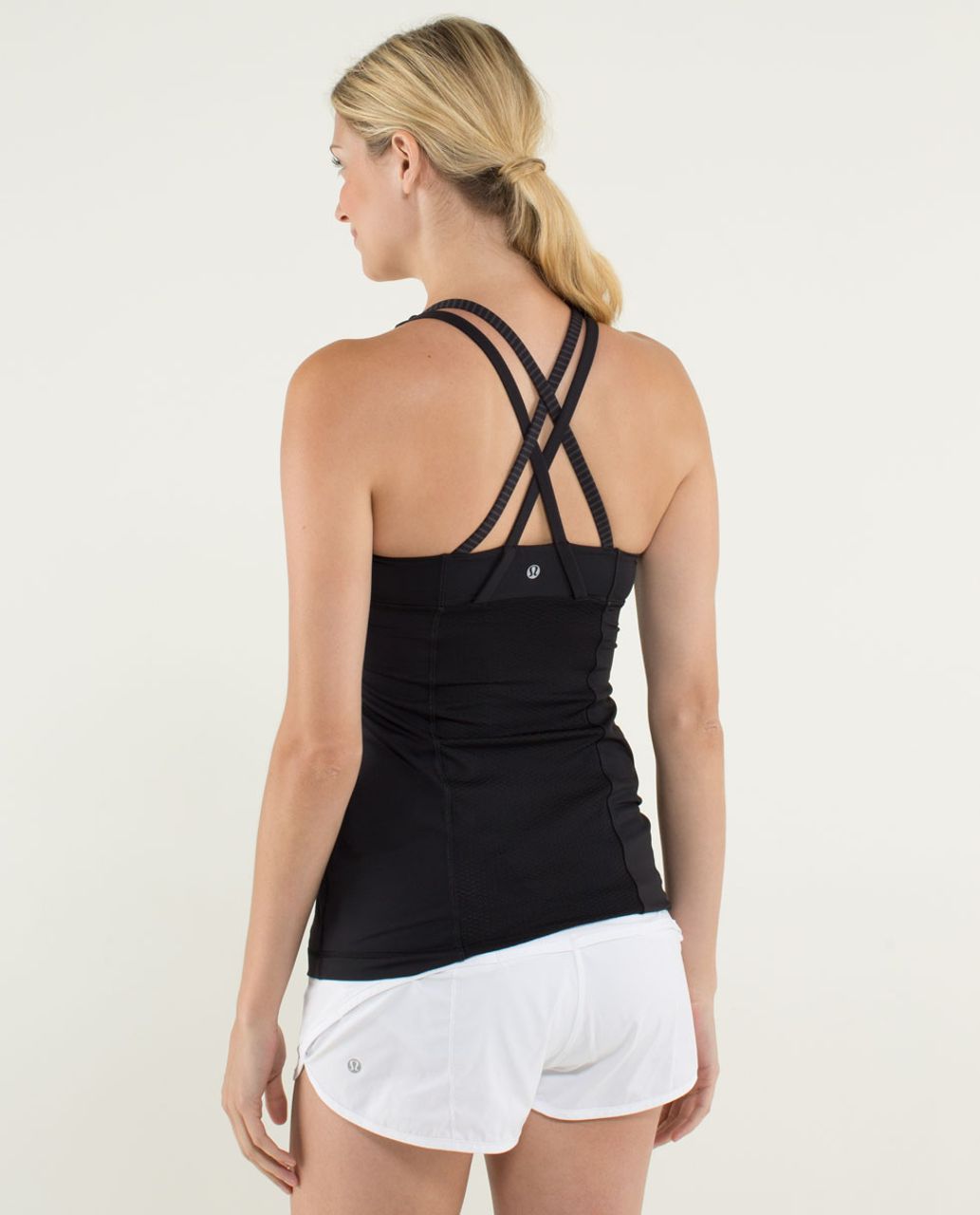 LULULEMON Black Seamed Body Tank Top w/ Criss Cross Rear Straps & Inner Bra  Sz 6