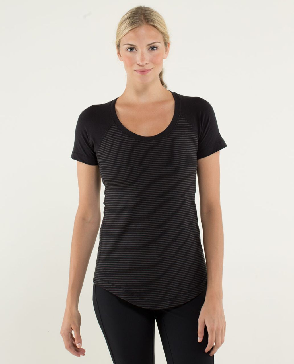 Lululemon Dhyana Short Sleeve - Hyper Stripe Black / Black