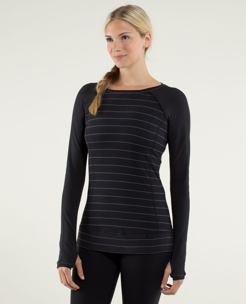 Lululemon Full Tilt Long Sleeve - Slalom Stripe Black / Hyper Stripe Black / Black