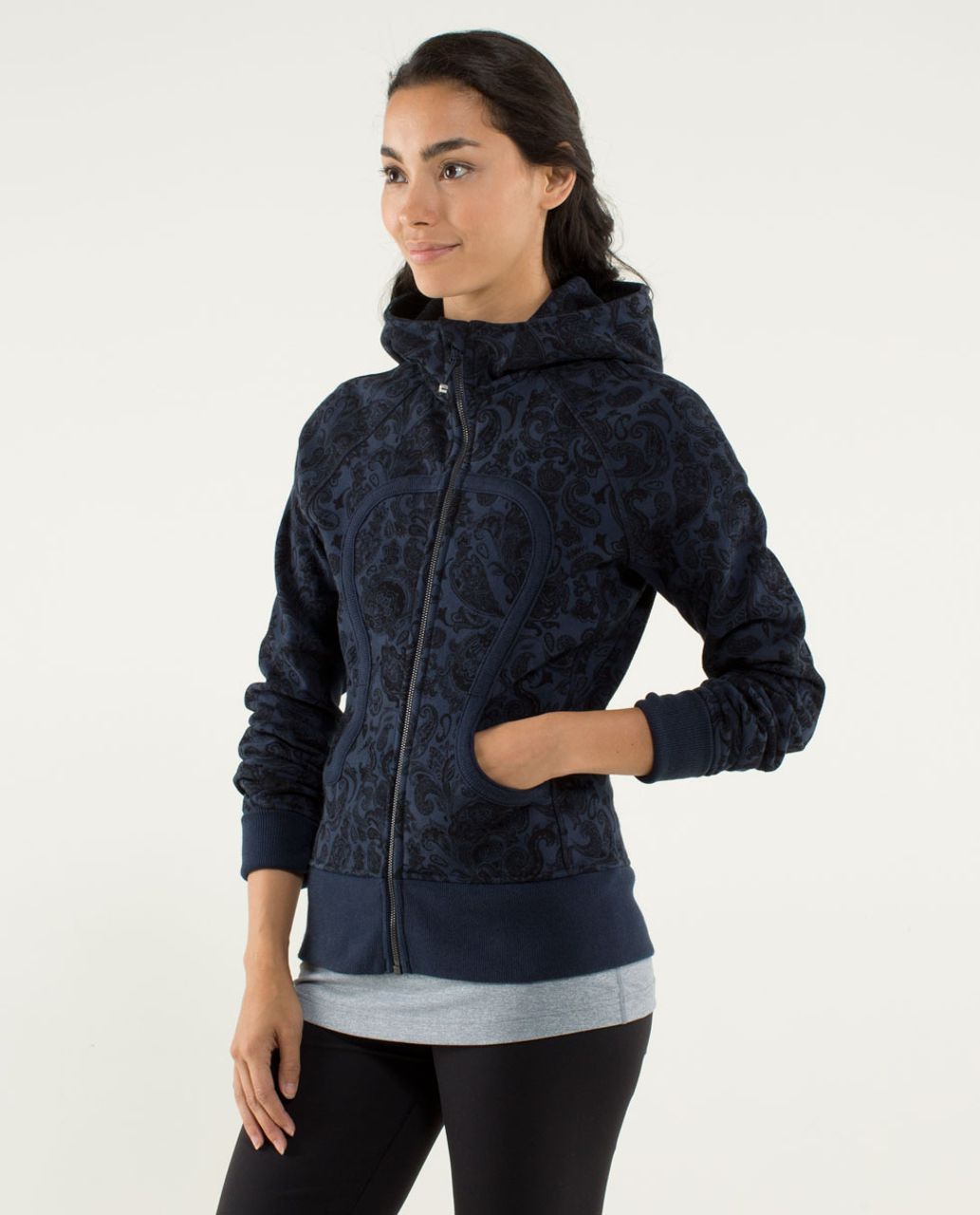 Lululemon Scuba Hoodie Full Zip (velvet Floral shoulder) Navy Size 6