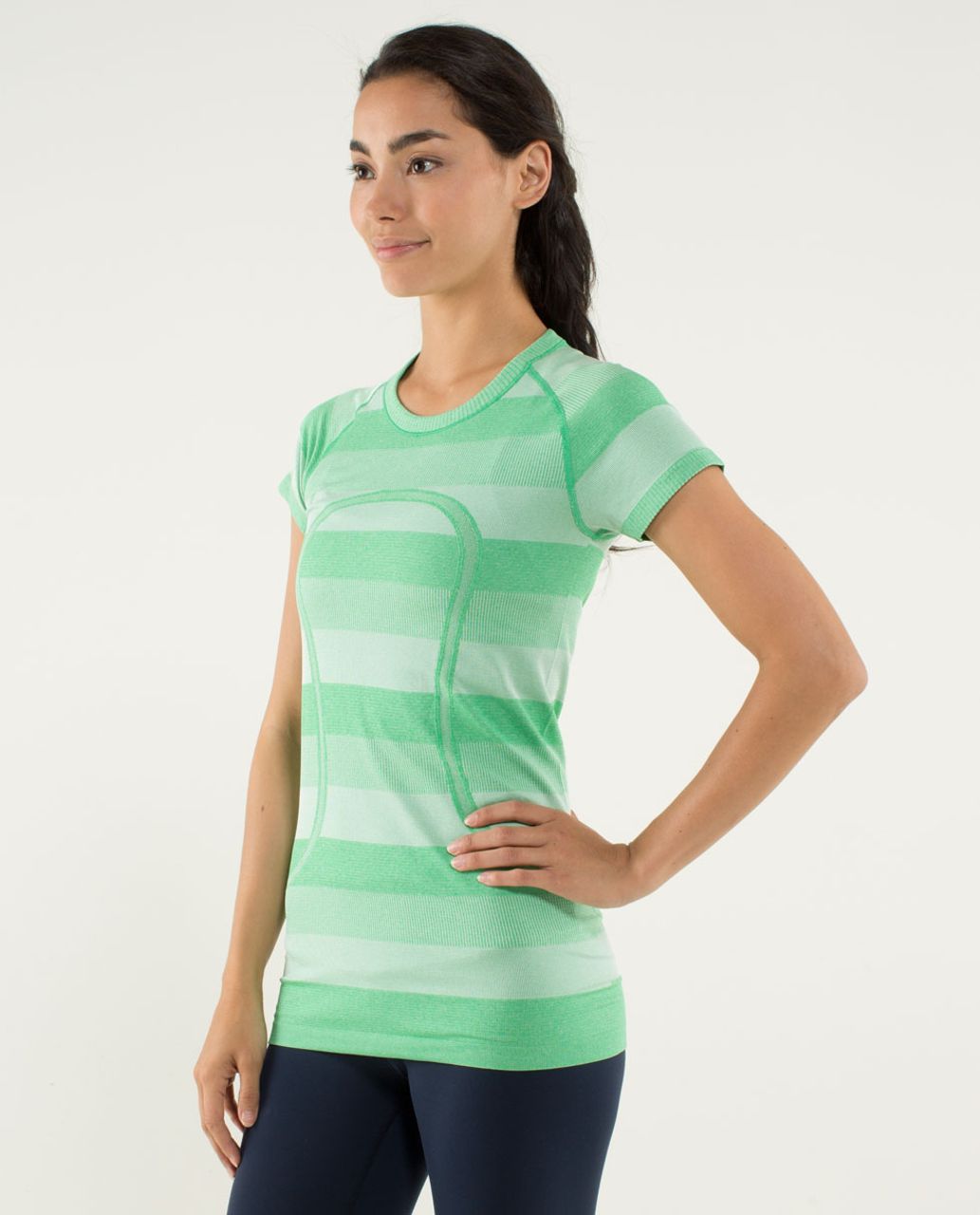 Lululemon Run:  Swiftly Tech Short Sleeve - Heathered Green Bean