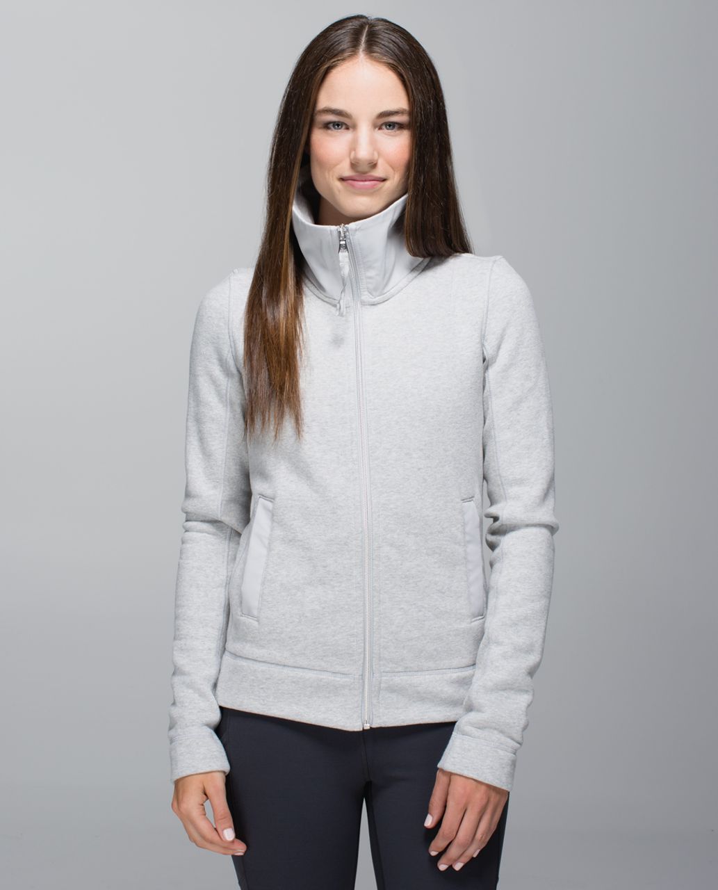 Buy the Lululemon Women's Athletica Heathered Light Grey Vented Full Zip  Activewear Jacket Size SM