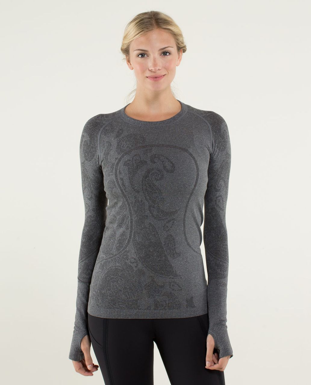 Lululemon Run:  Swiftly Tech Long Sleeve *Paisley - Heathered Black