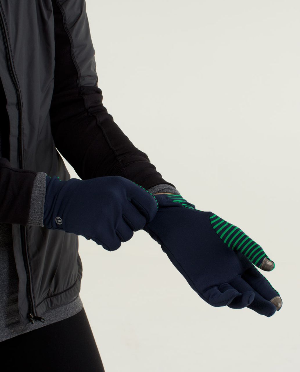 Lululemon Run With Me Gloves - Hyper Stripe Green Bean / Inkwell