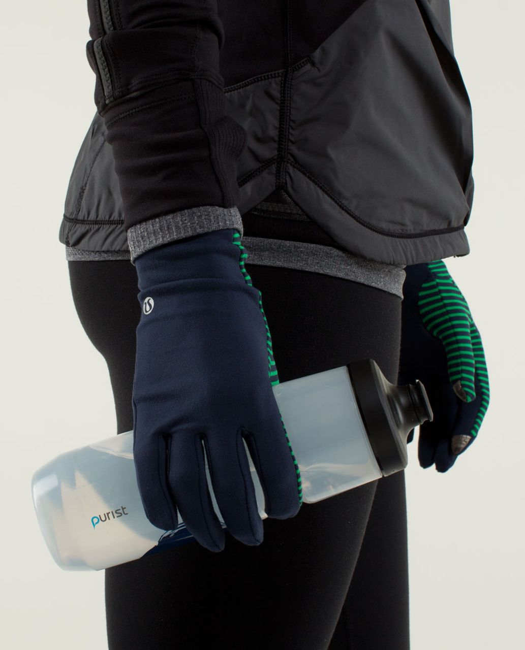 Lululemon Run With Me Gloves - Hyper Stripe Green Bean / Inkwell