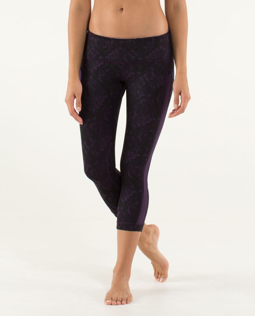 Lululemon Leggings Womens 6 Purple Black Yeah Yoga Crop Calf Length Mesh  Panels