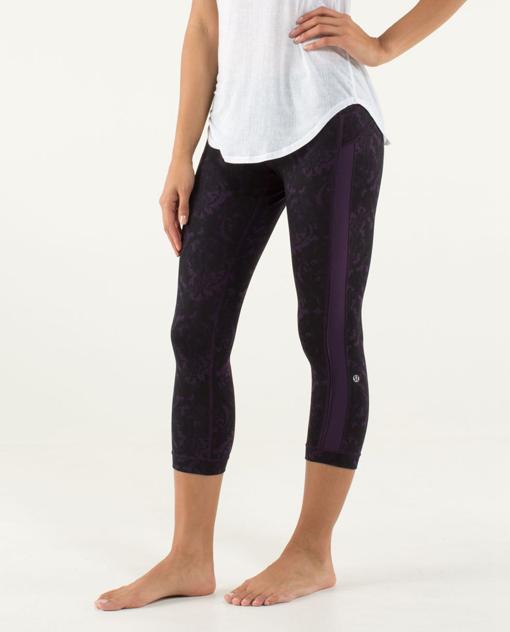 Lululemon Leggings Womens 6 Purple Black Yeah Yoga Crop Calf Length Mesh  Panels