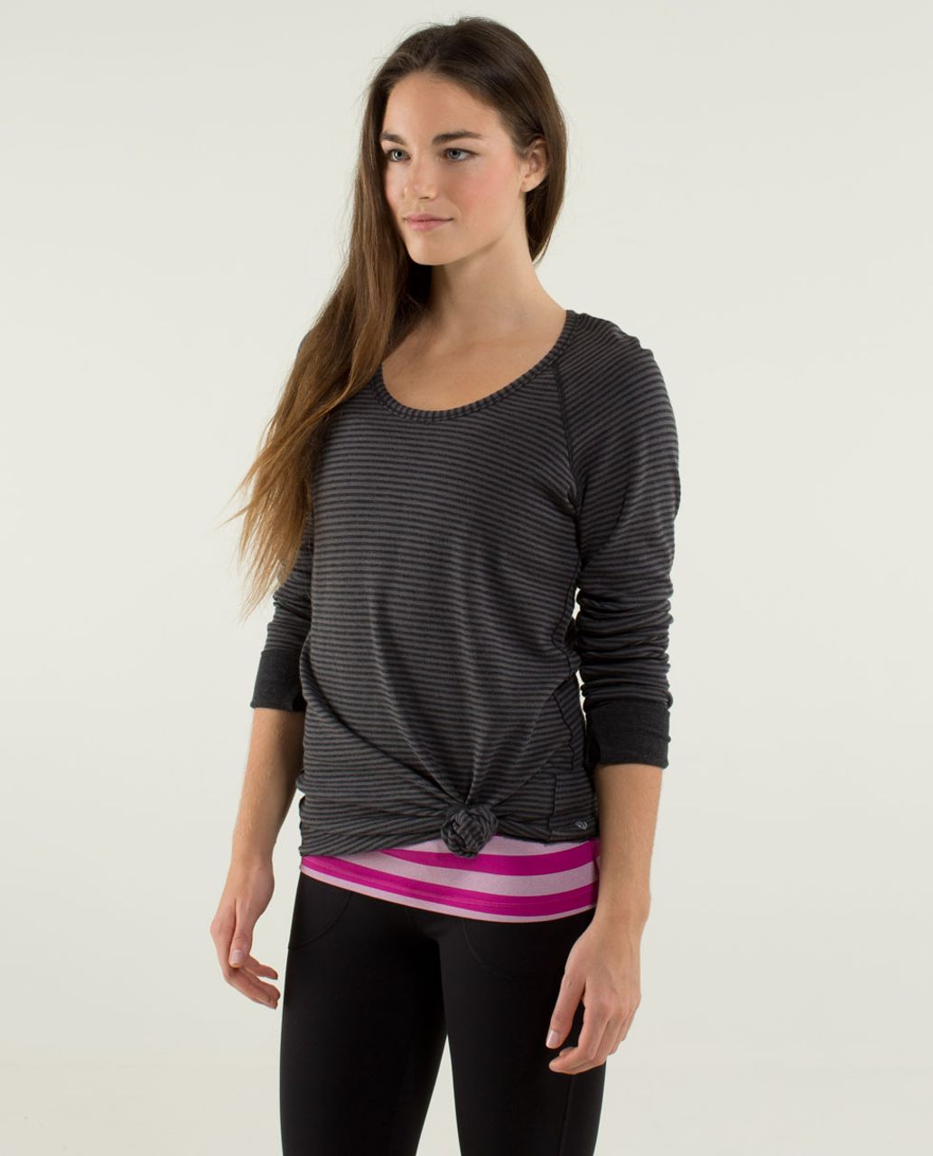 Lululemon Open Your Heart Long Sleeve - Heathered Black / Classic Stripe Heathered Black Soot Light / Heathered Black