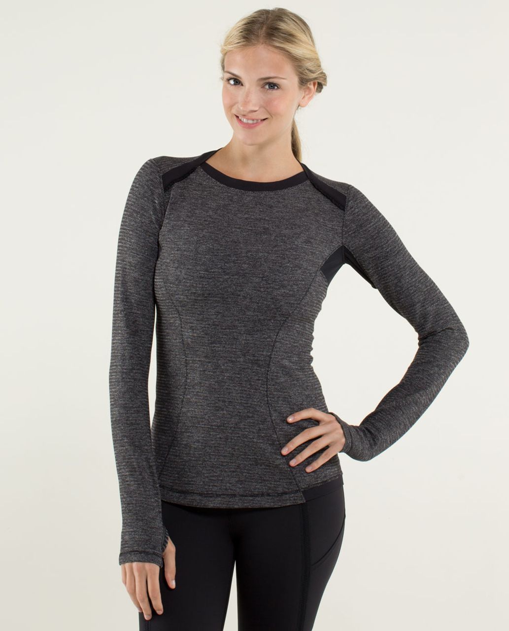 Lululemon Base Runner Long Sleeve - Mini Check Pique Black Heathered Black / Black