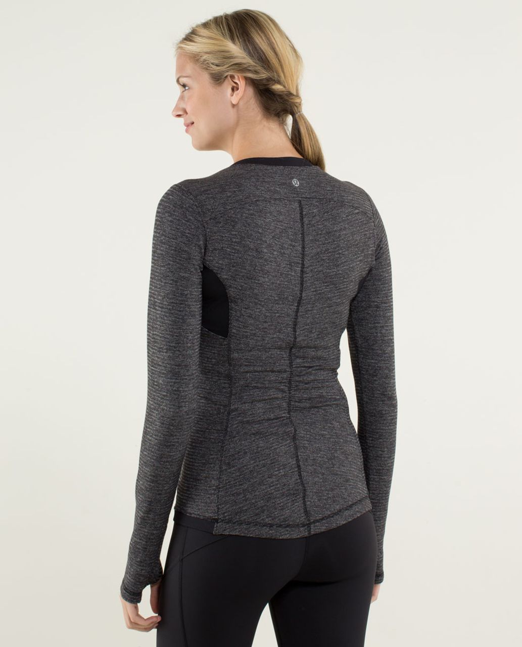 Lululemon Base Runner Long Sleeve - Mini Check Pique Black Heathered Black / Black - lulu fanatics