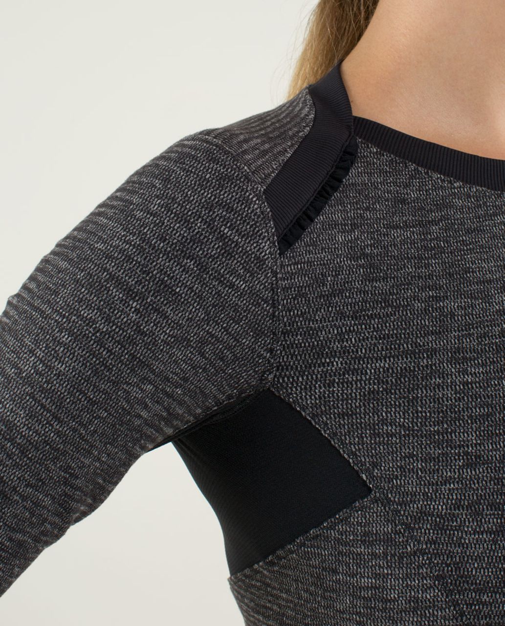 Lululemon Base Runner Long Sleeve - Mini Check Pique Black Heathered Black / Black