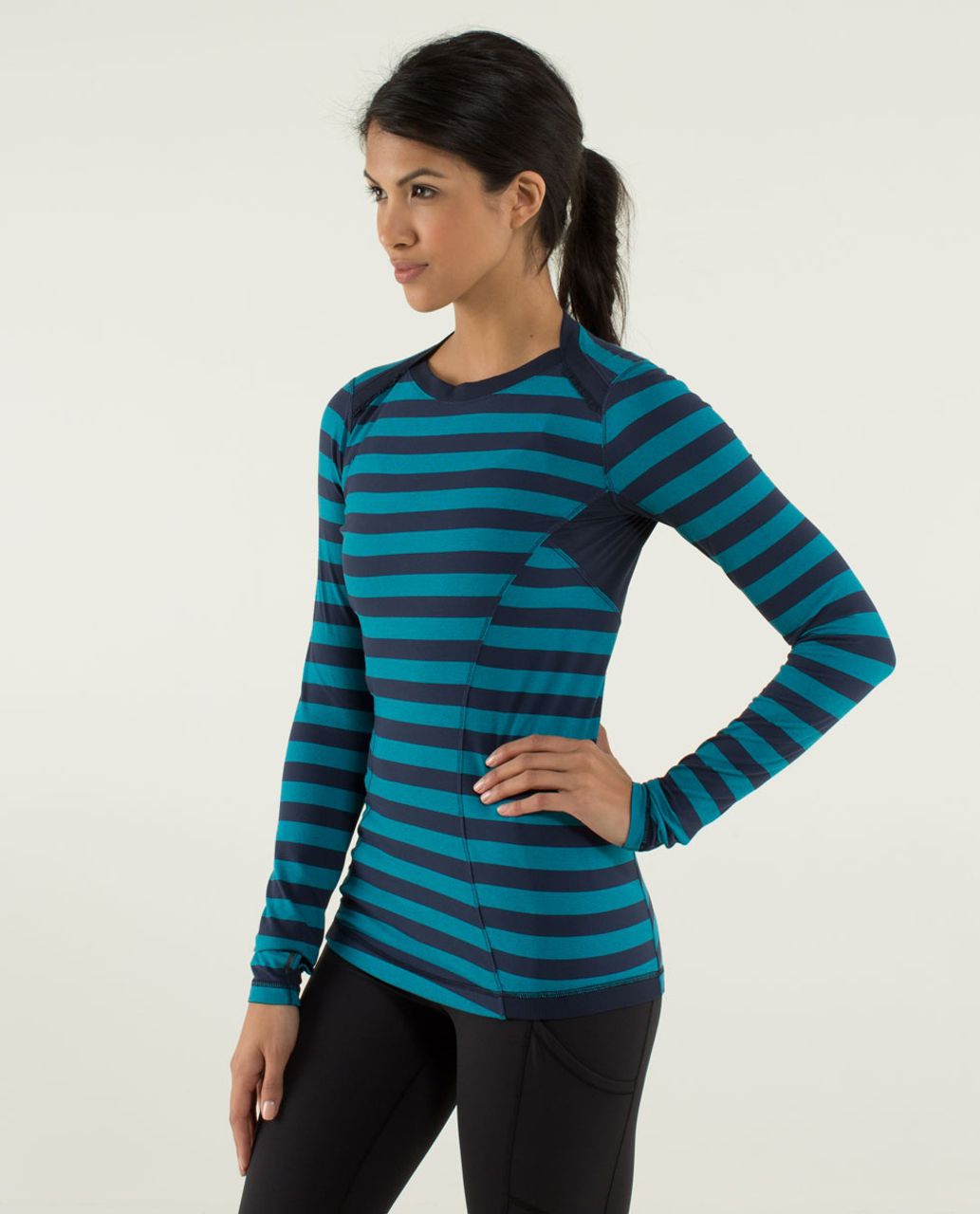 Lululemon Base Runner Long Sleeve - Micro Macro Stripe Surge / Inkwell