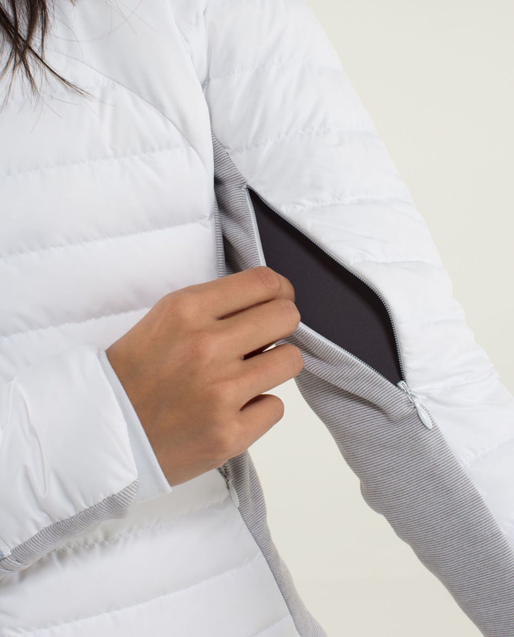 Lululemon Fluff Off Jacket - White / Wee Stripe White Heathered Medium Grey / White