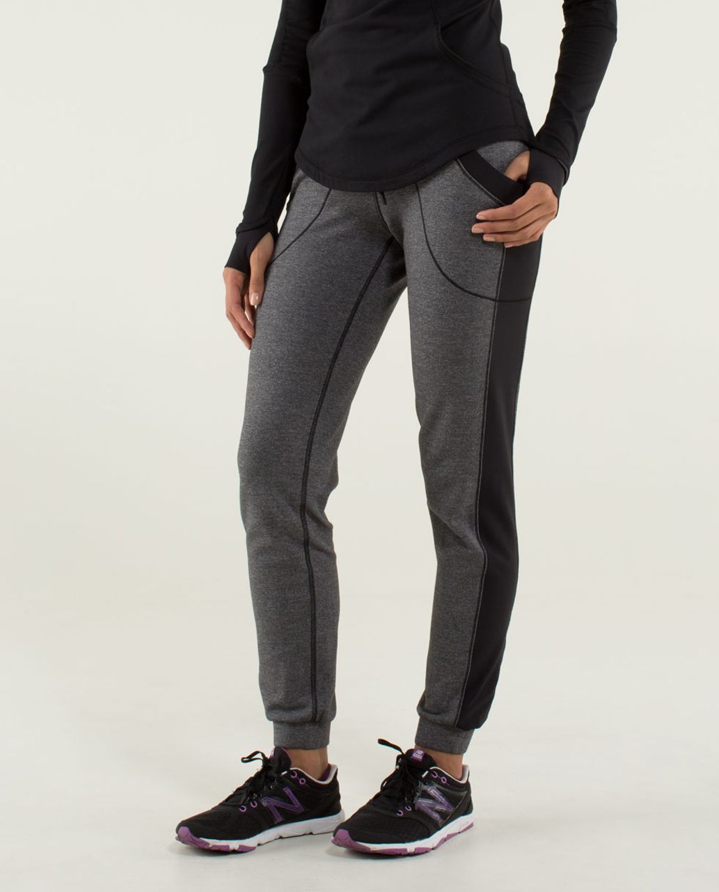 Lululemon Base Runner Pant - Heathered Black / Raspberry / Black